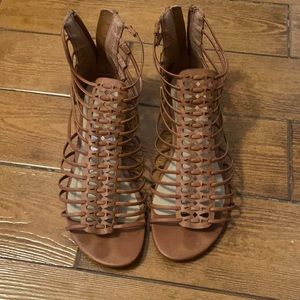Tan zip up sandals